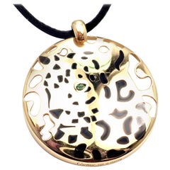 Cartier Panther Panthere Lacquer Tsavorite Garnet Yellow Gold Pendant Necklace