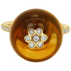 Citrine Diamond Globe Gold Fashion Cocktail Ring