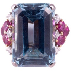 Beautiful Aquamarine and Ruby and Diamond Ring