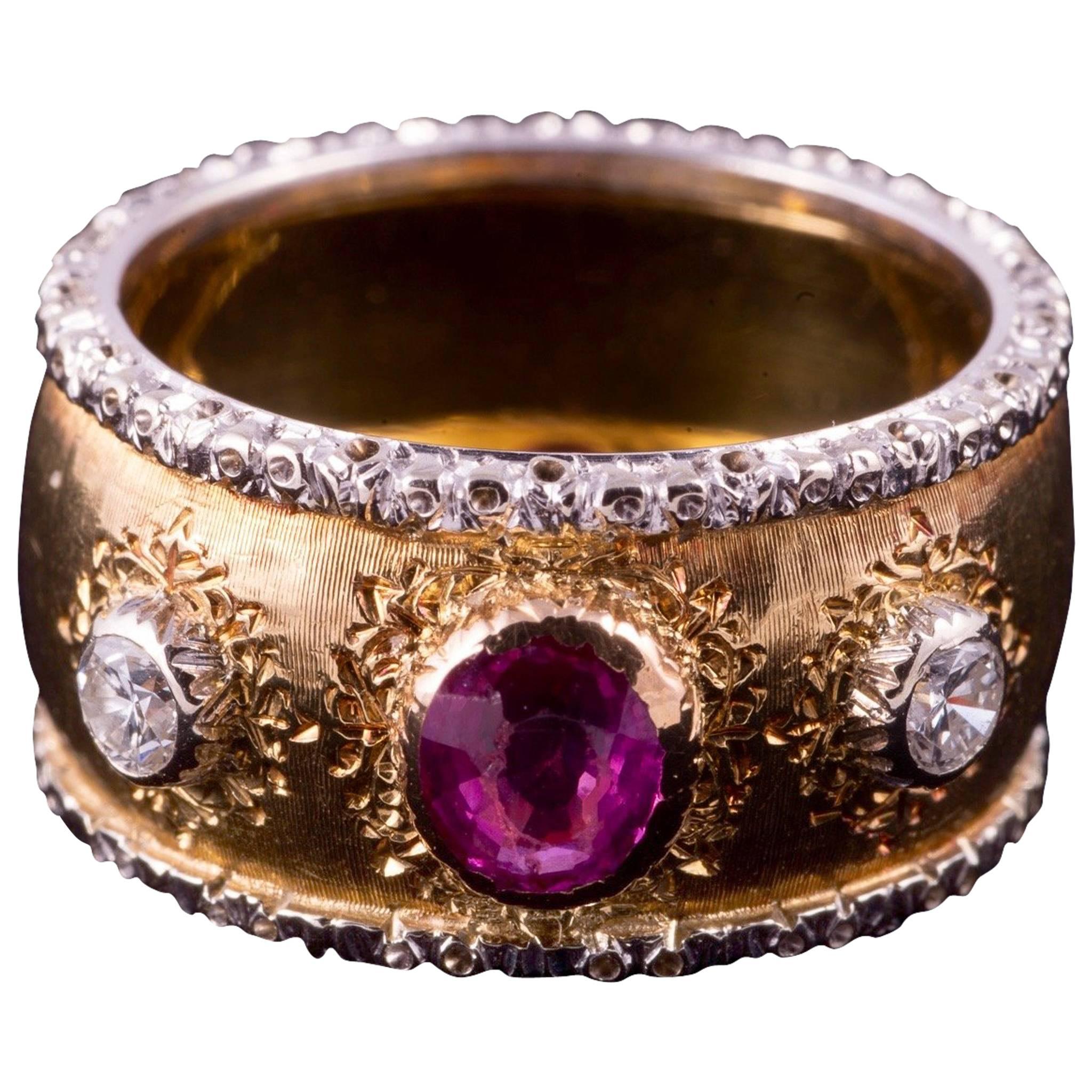 Buccellati Ruby and Diamond Ring in 18 Karat Gold