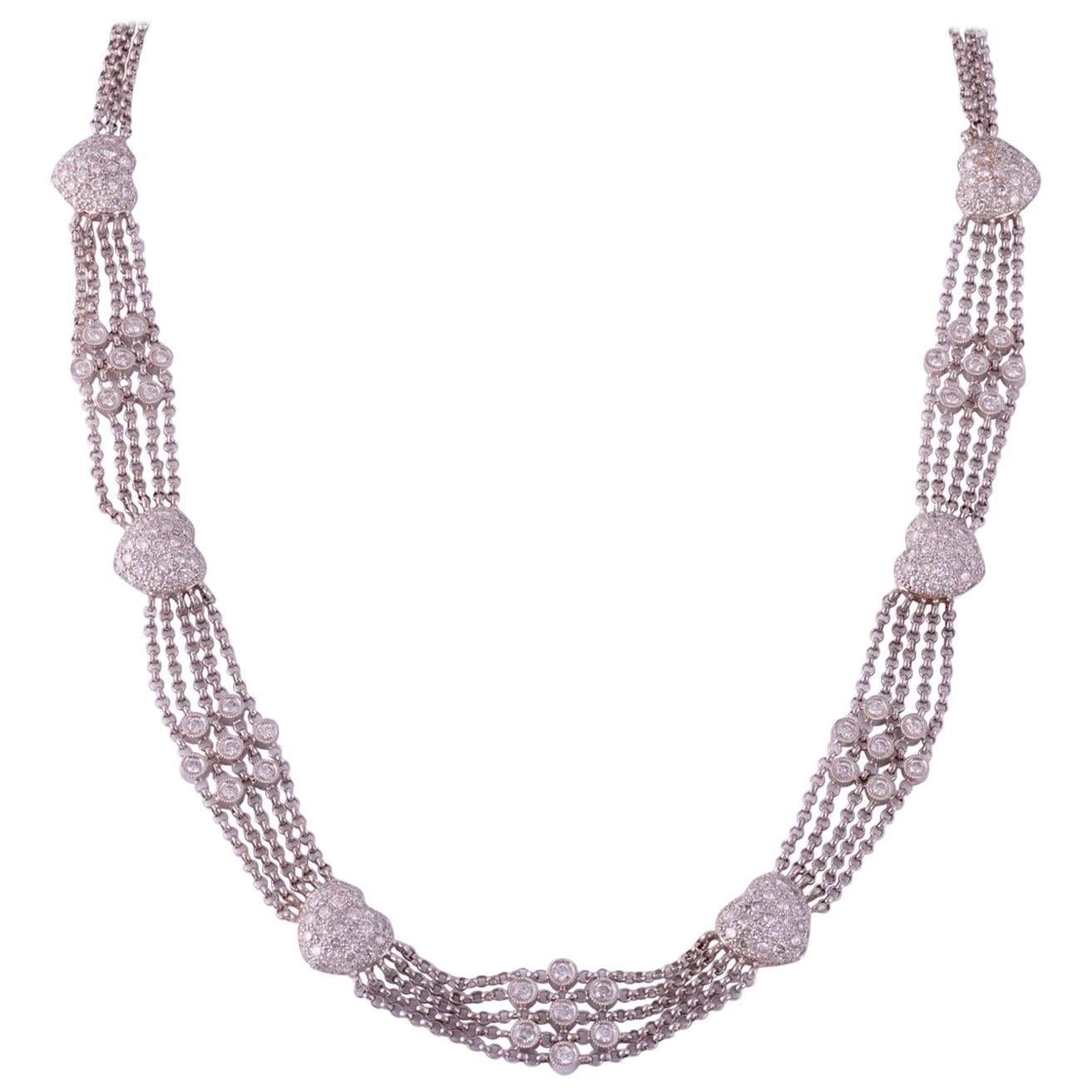Pavè Diamond Heart Necklace in White Gold