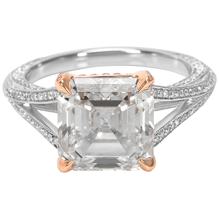 Tiffany and Co. Asscher Cut Diamond Engagement Ring in Platinum, 3.84