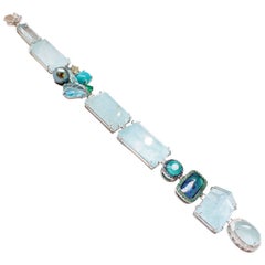 Aquamarine and Multicolored Gemstone and Diamond Trinket Bracelet