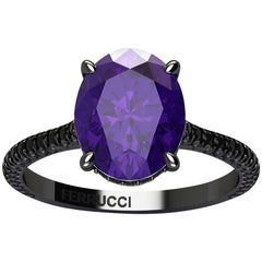 Ferrucci Natural Purple Oval Amethyst and Black Diamonds 18 Karat Rose Gold Ring