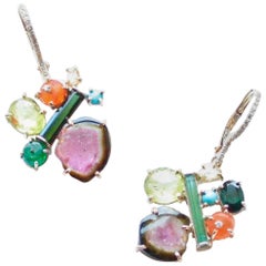 Sharon Khazzam 18K Yellow Gold Multicolored Gemstone and Diamond Penny Eardrops