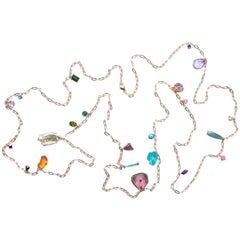 18 Karat Rose Gold Multicolored Gemstone and Diamond Baby Chain