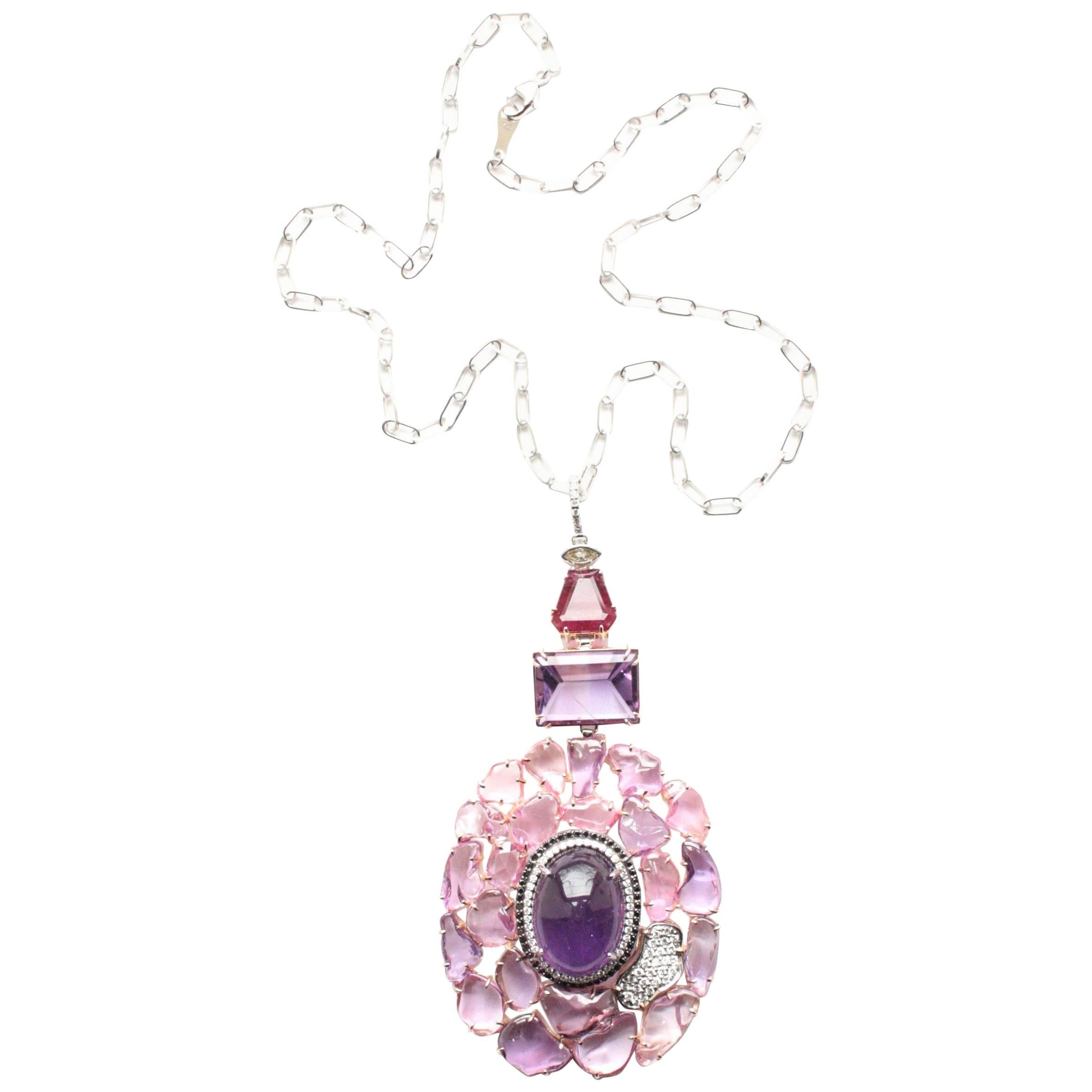 Sharon Khazzam Amethyst, Pink and Purple Sapphire, Spinel and Diamond Necklace