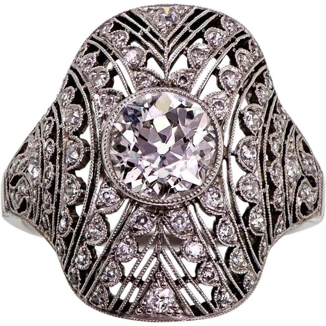 Diamond and Platinum Ladies Art Deco Ring For Sale