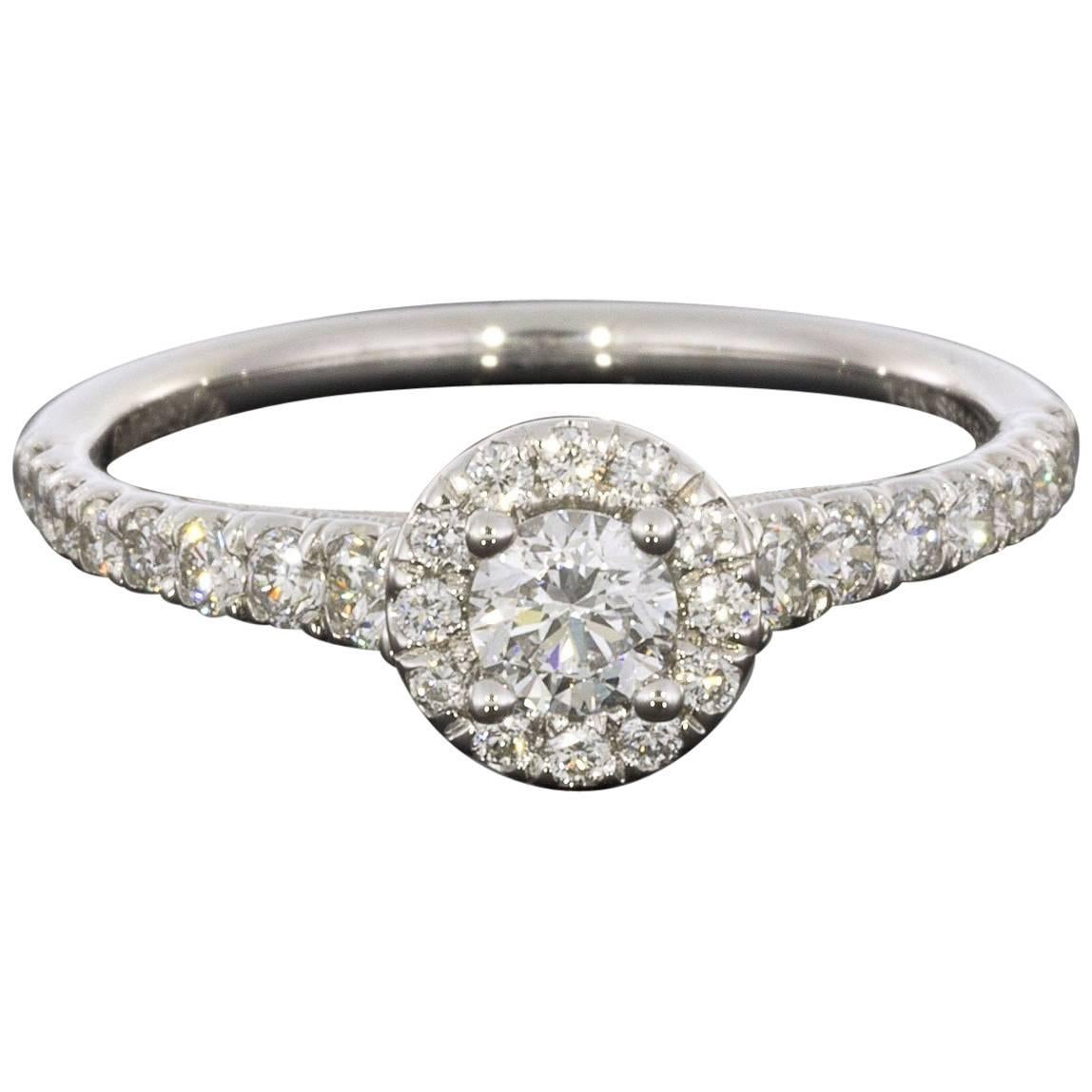 Gabriel & Co. White Gold 0.87 Carat Round Diamond Halo Engagement Ring
