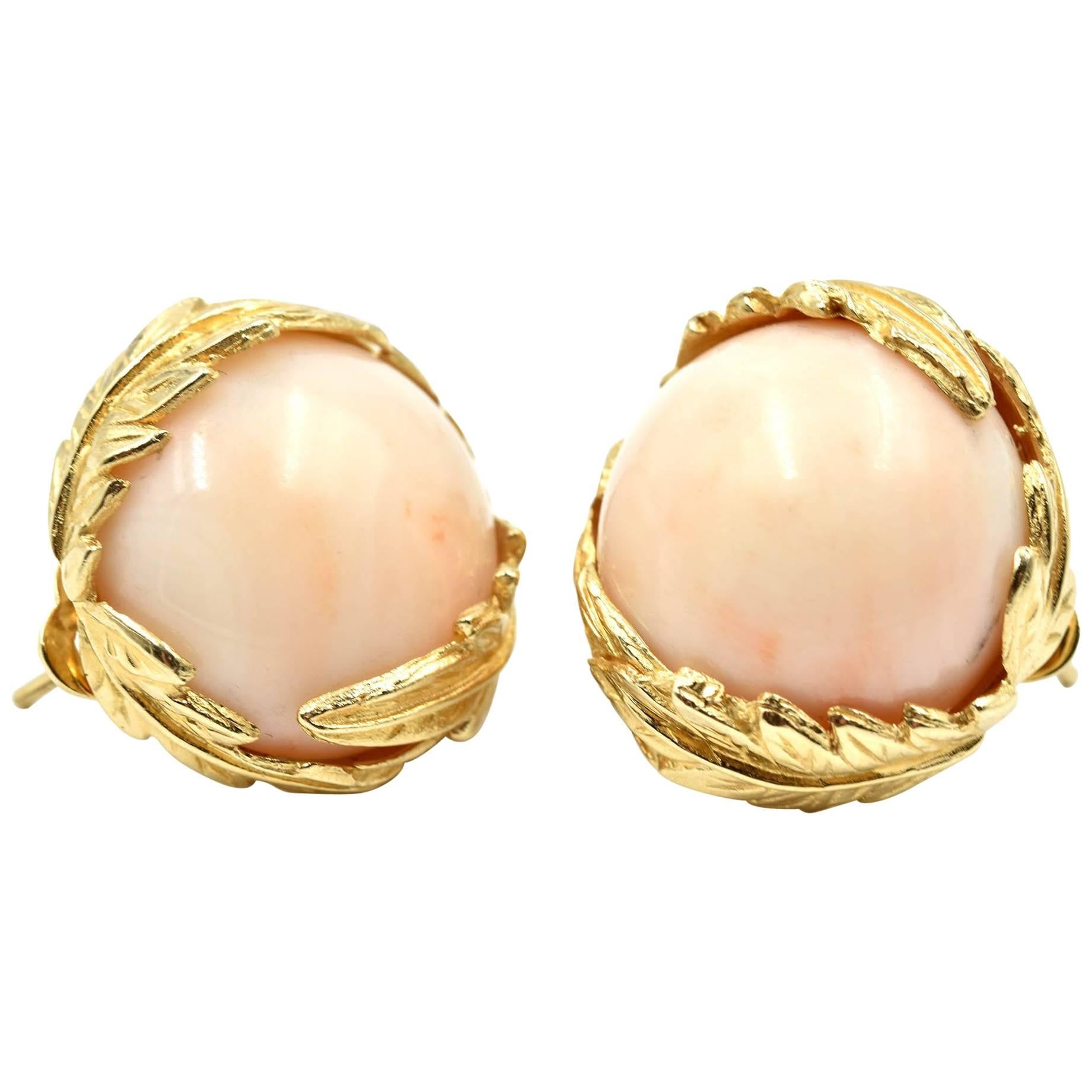 Vintage Angel Skin Coral Earrings 14 Karat Yellow Gold