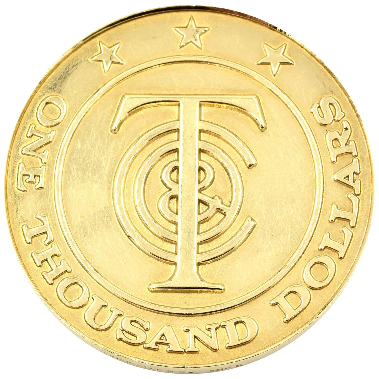Tiffany & Co. “Tiffany Money” $1, 000 Coin 18 Karat Yellow Gold Ref 748