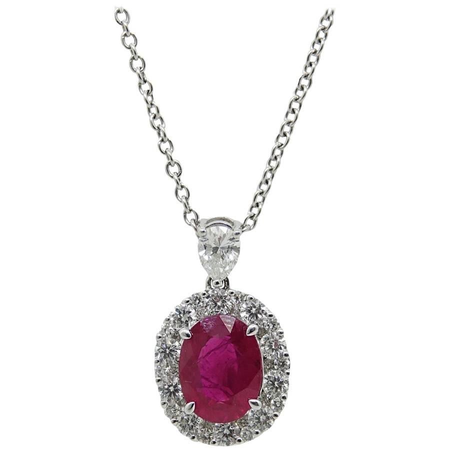 1.74 Carat Ruby and Diamond Pendant Necklace For Sale