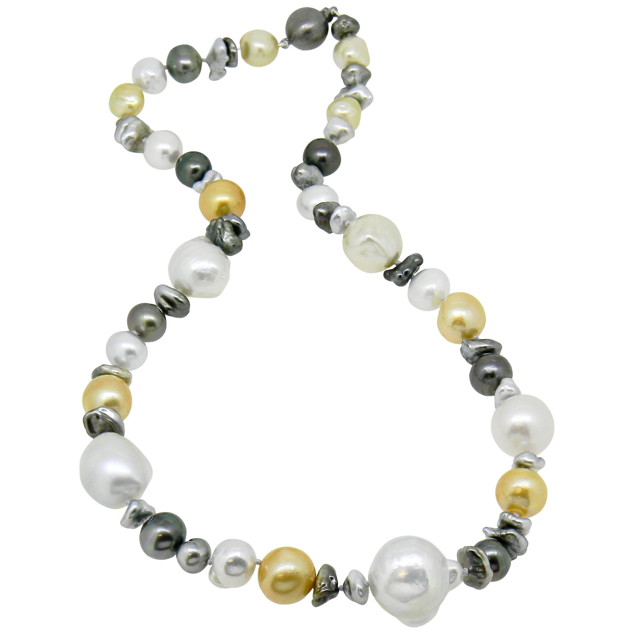 South Sea, Tahitian & Keshi Multicolored Pearl Necklace