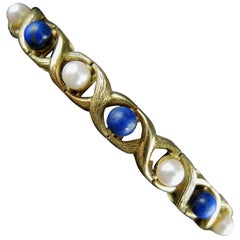 Vintage 18 Karat Gold Bracelet with Lapis Lazuli and Cultured Pearls