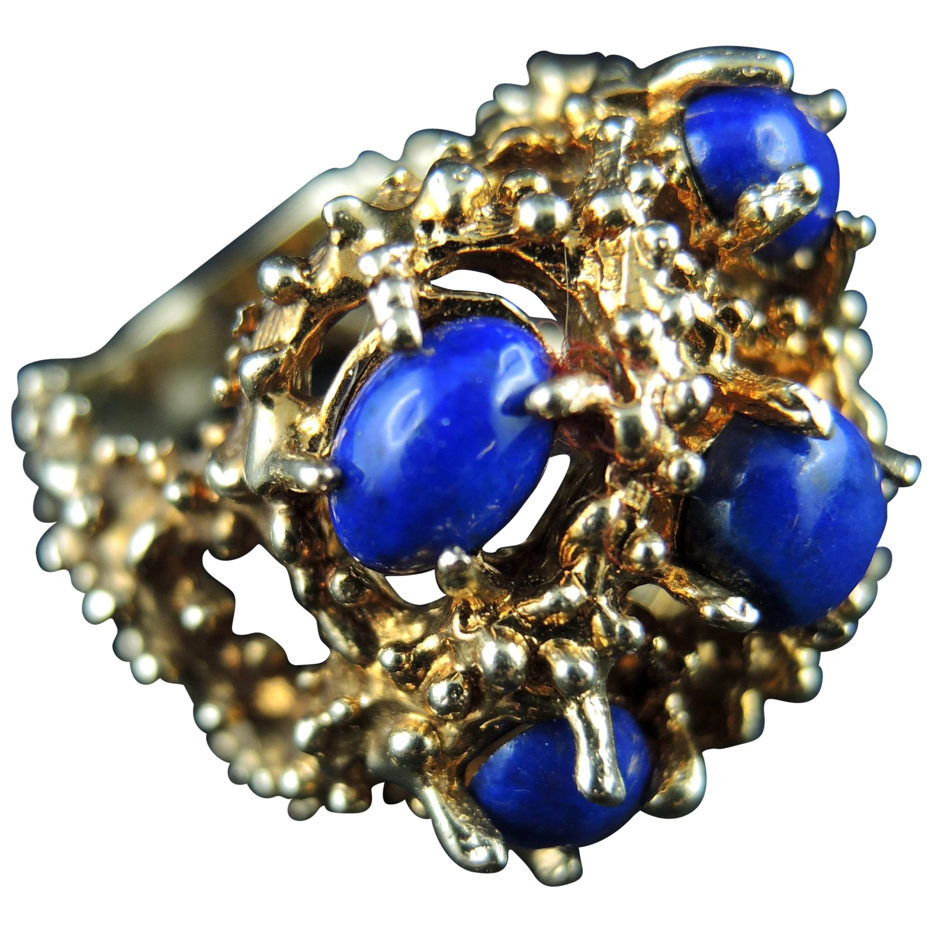 14 Karat Gold Cocktail Ring Set with Lapis Lazuli, circa 1970