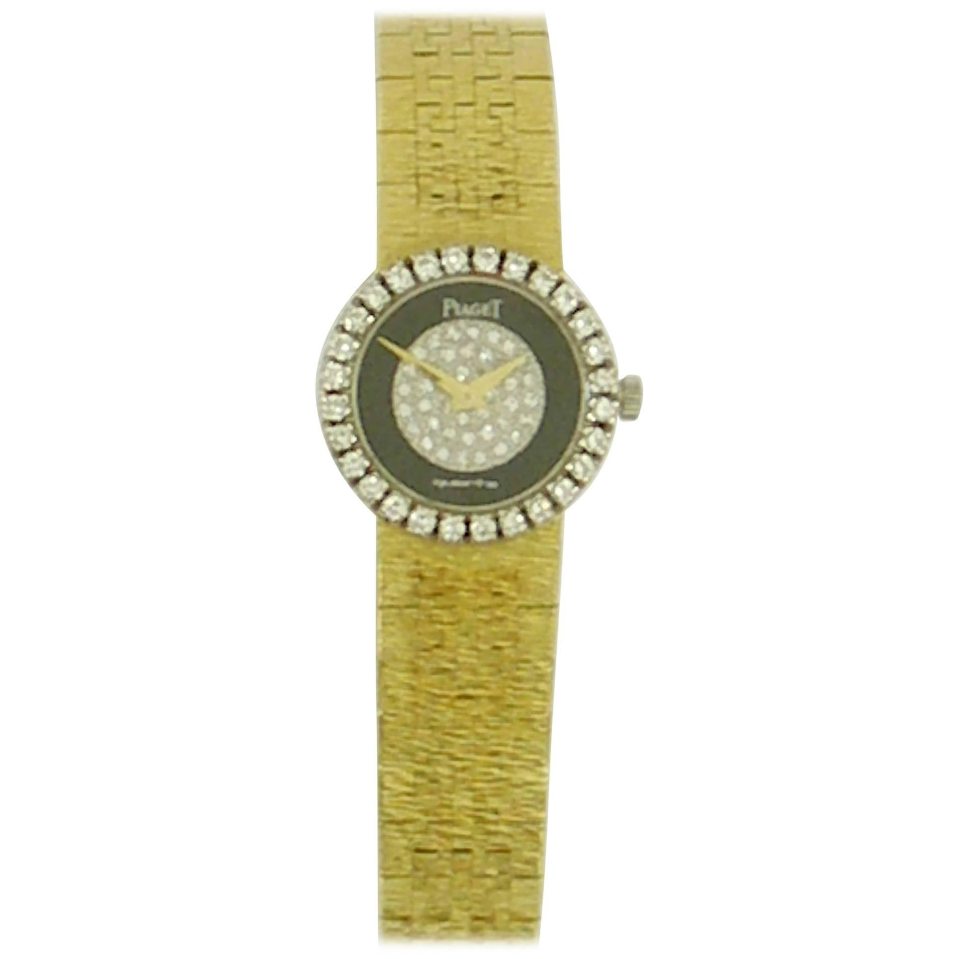 Piaget Ladies Yellow Gold Diamond Dial and Bezel Onyx quartz Wristwatch