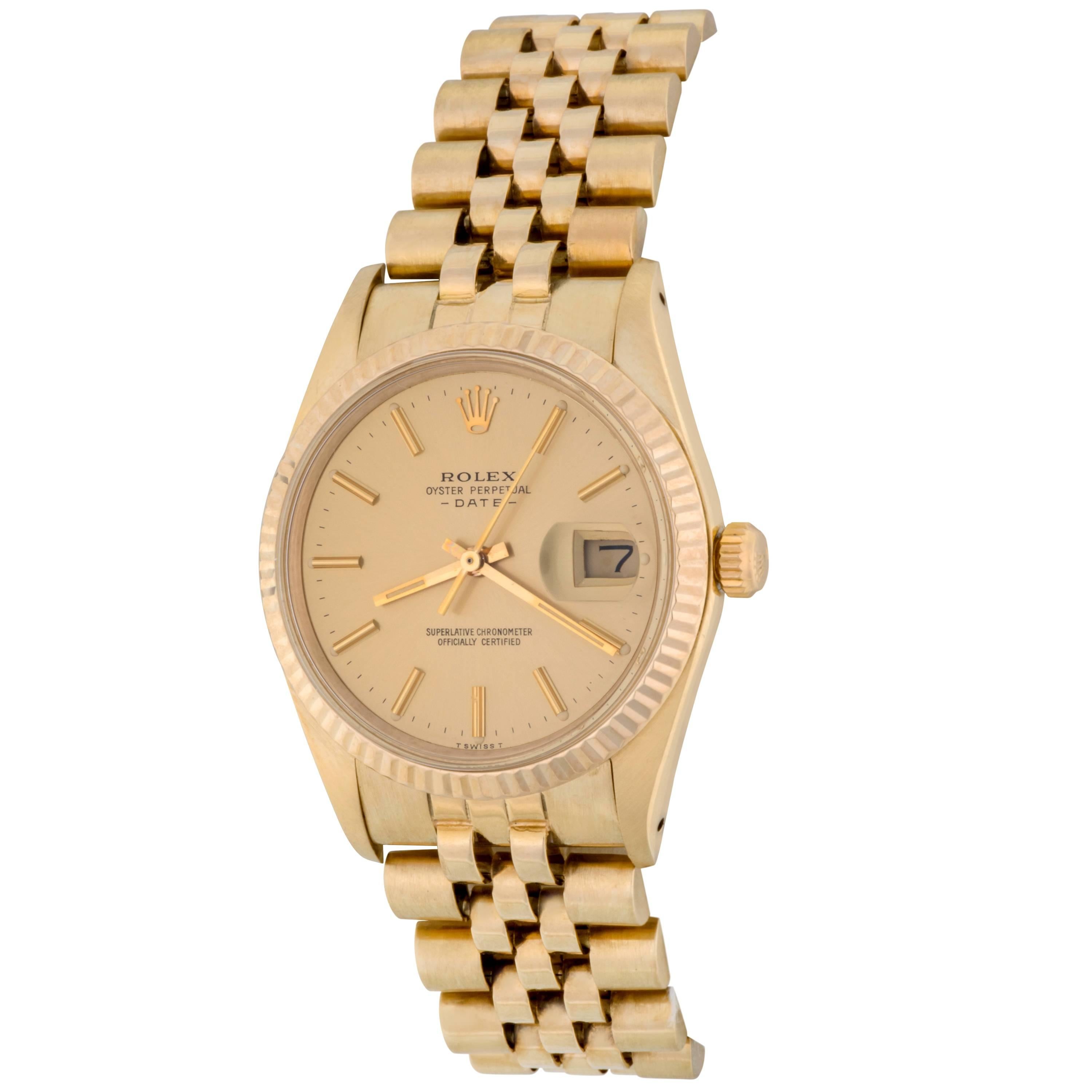 Rolex Yellow Gold Date Jubilee Bracelet Automatic Wristwatch Ref 15037 