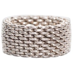 Tiffany & Co. Somerset Sterling Silver Mesh Chain Link Ring, size 7.5