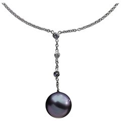 White Gold Tahitian Pearl and Diamond Pendant Necklace