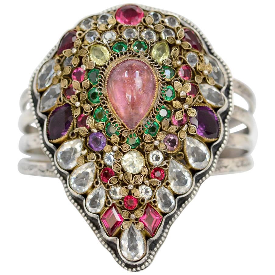 Jill Garber Very Rare Early Hobe' Pear - Pink Tourmaline & Peridot Cuff Bracelet