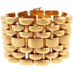 Modernist Retro 18 Karat Yellow Gold Wide Tank Bracelet