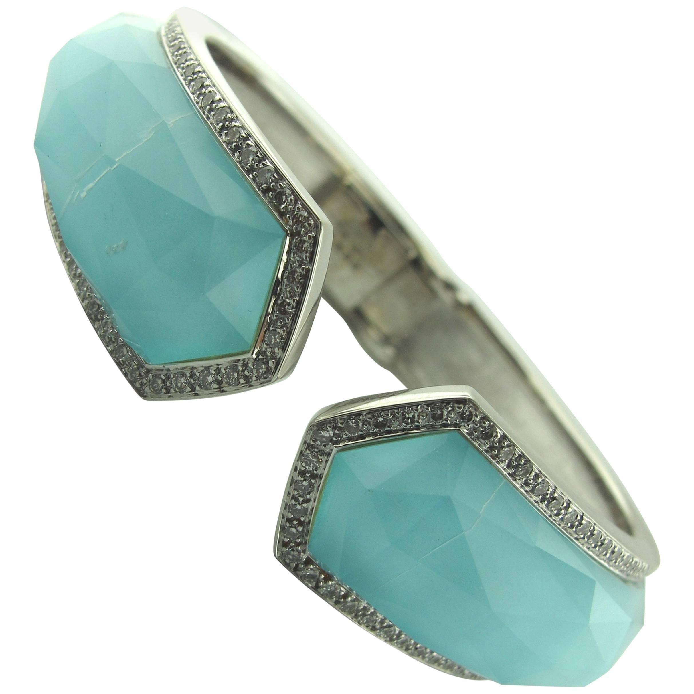 Stephan Webster 18 Karat White Gold Turquoise and Diamond Bracelet