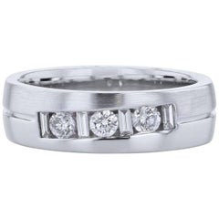 Men's 0.75 Carat Round and Baguette Diamond Band Wedding Ring Size 10