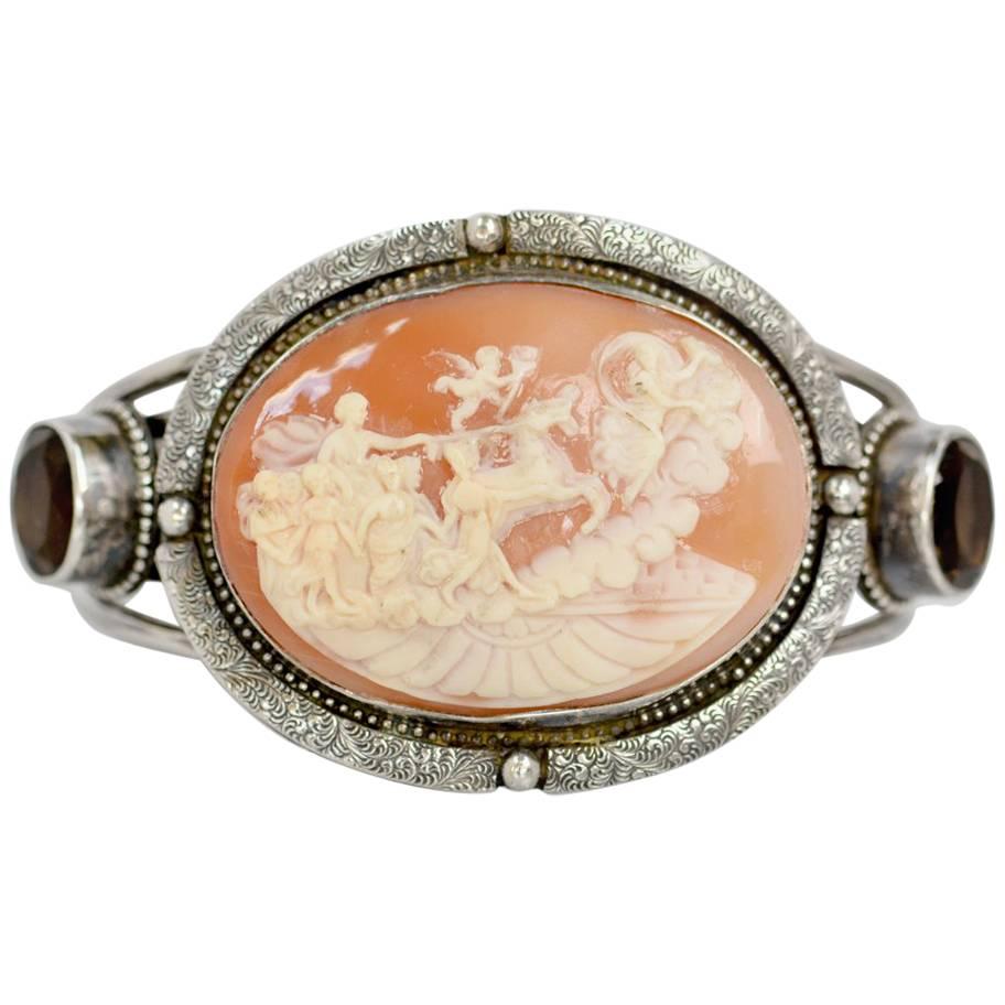 Jill Garber Late Nineteenth Century Cherubim Cameo with Topaz Cuff Bracelet