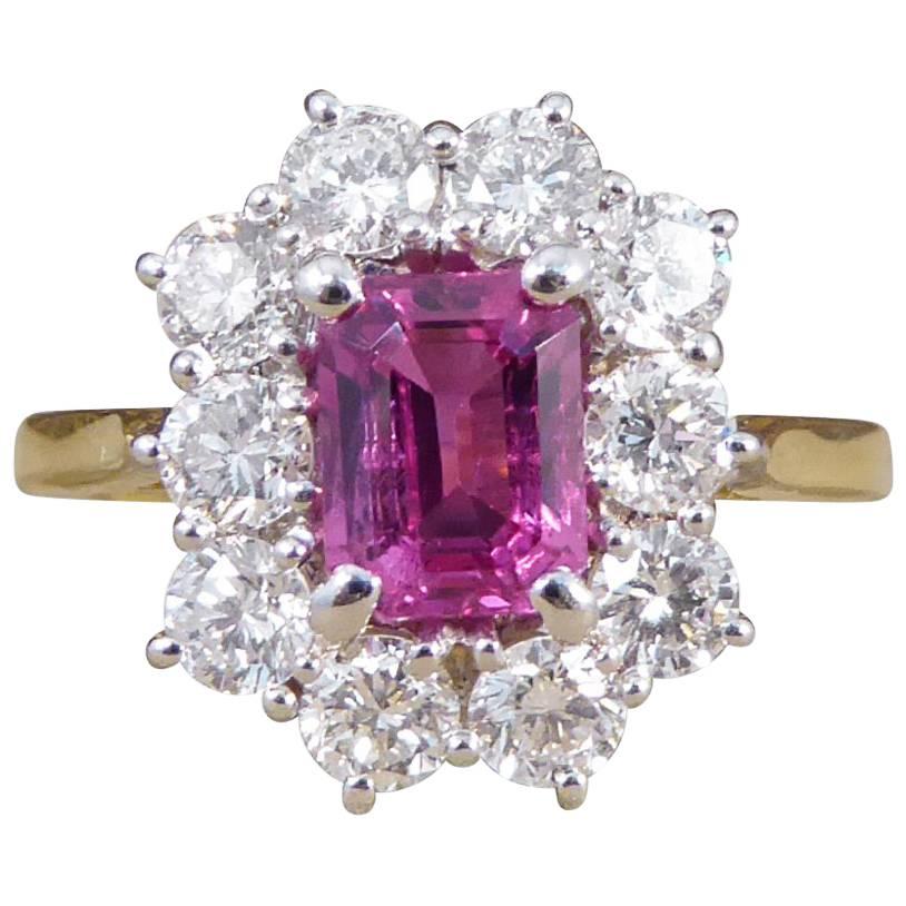 Pink Sapphire and Diamond Cluster Ring in 18 Carat Gold