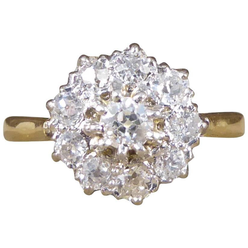 Antique Edwardian Diamond Cluster Ring in 18 Carat Yellow Gold and Platinum