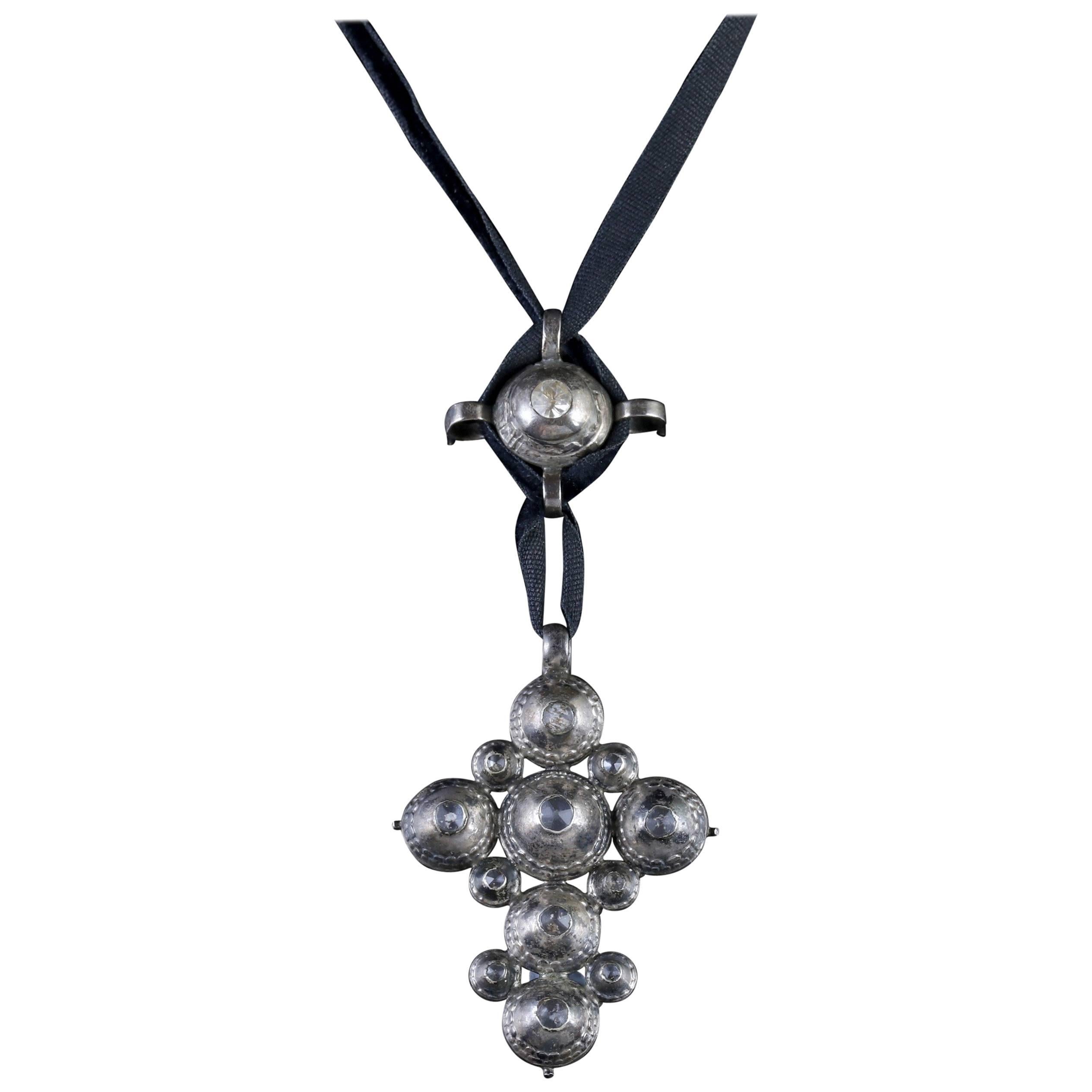 Antique Georgian Silver Cross Necklace For Sale