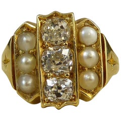 Antique Diamond Pearl Ring, 0.72 Carat, circa 1900-1910