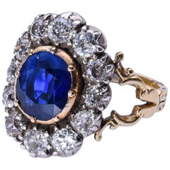 Georgian Sapphire and Diamond Cluster Ring