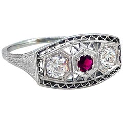 .50 Carat Diamond Ruby Antique Engagement Fashion Ring 18 Karat White Gold