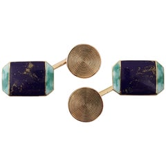 Cartier, Pair of 18 Karat Gold Blue and Green Enameled Cufflinks, circa 1920