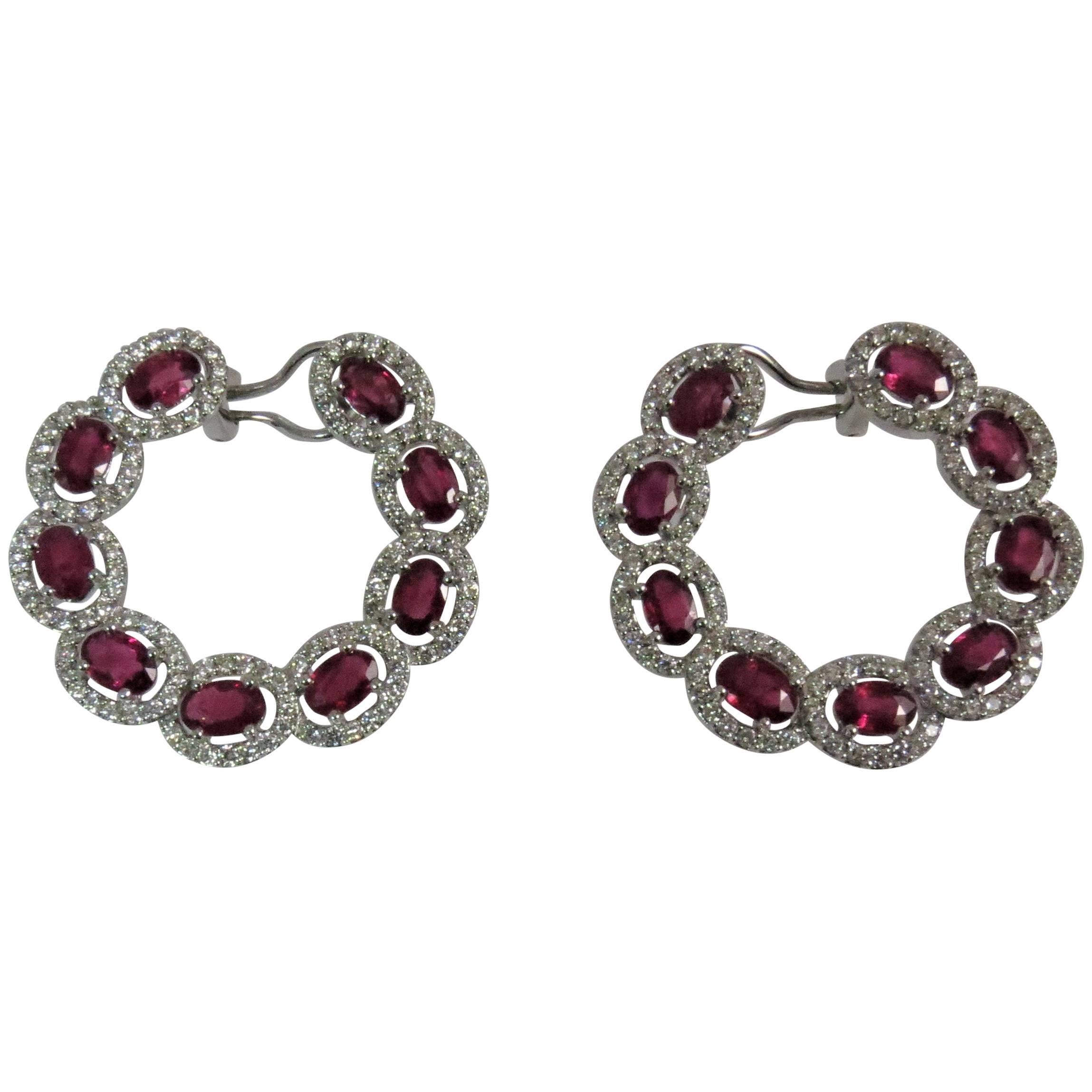 18 Karat White Gold Ruby and Diamond Ear Clips For Sale