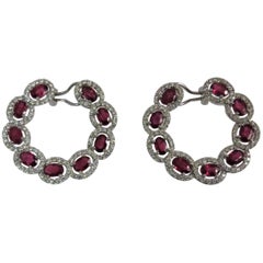 18 Karat White Gold Ruby and Diamond Ear Clips