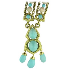 David Webb Collier en or avec corail, turquoises et diamants