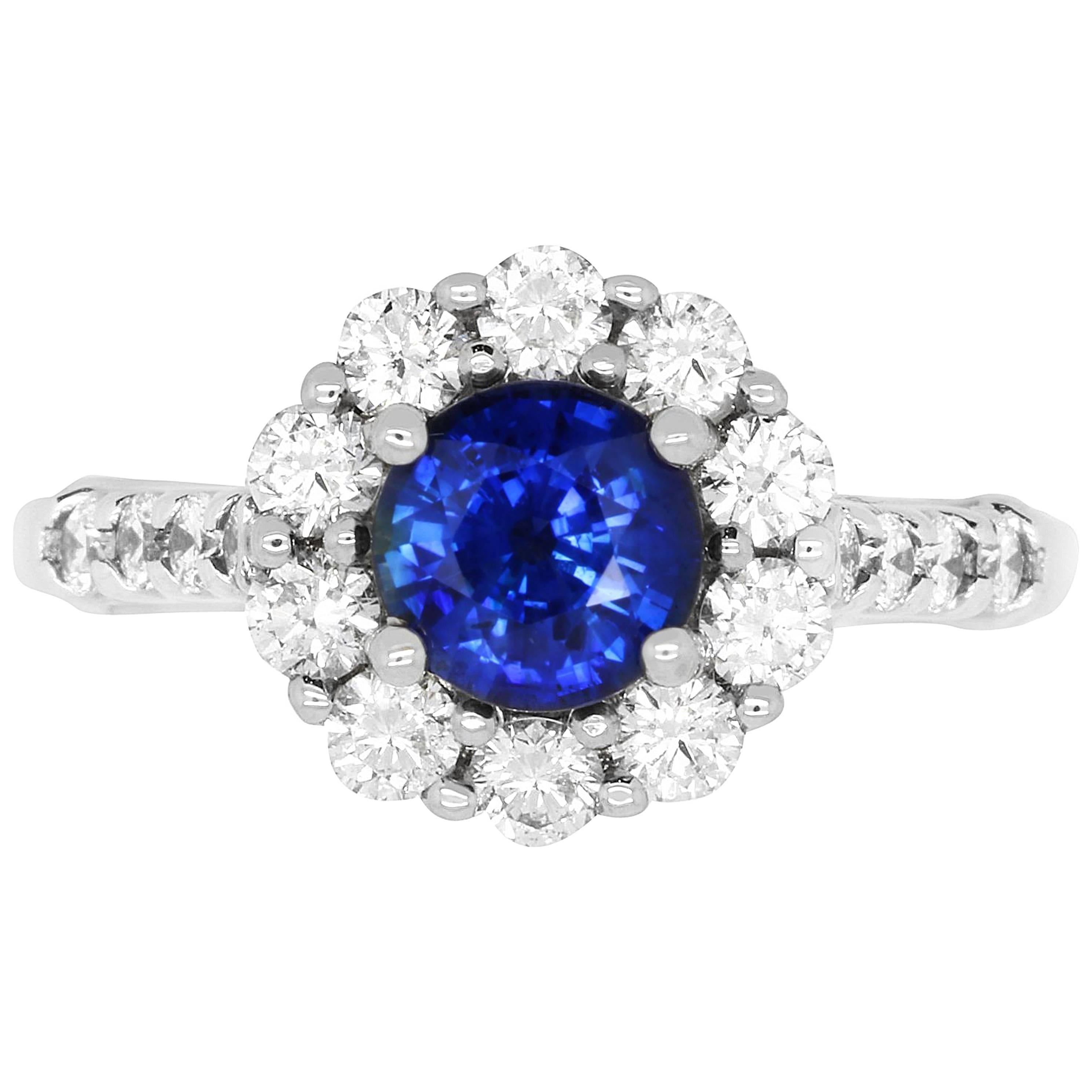 1.08 Carat Blue Sapphire and 0.85 Carat White Diamond Ring