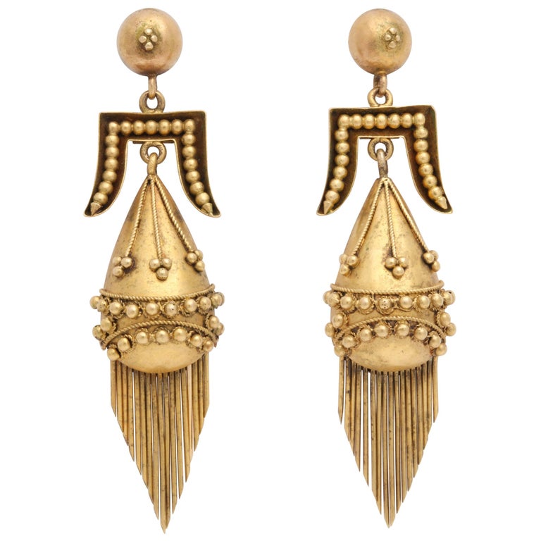 Victorian Etruscan Revival Tassel Earrings at 1stDibs