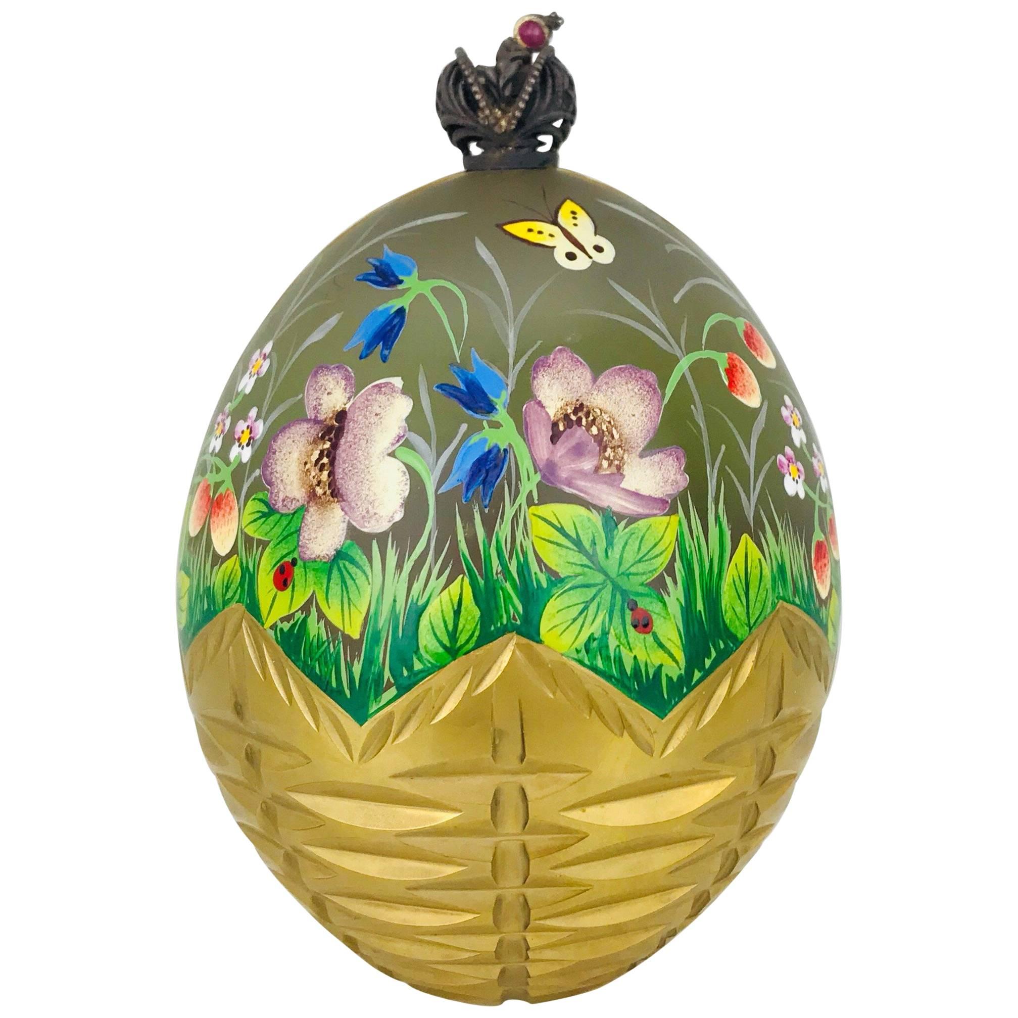 Faberge Limited Edition, Summer Egg, 23 Carat Gold Basket with Box and Papers For Sale