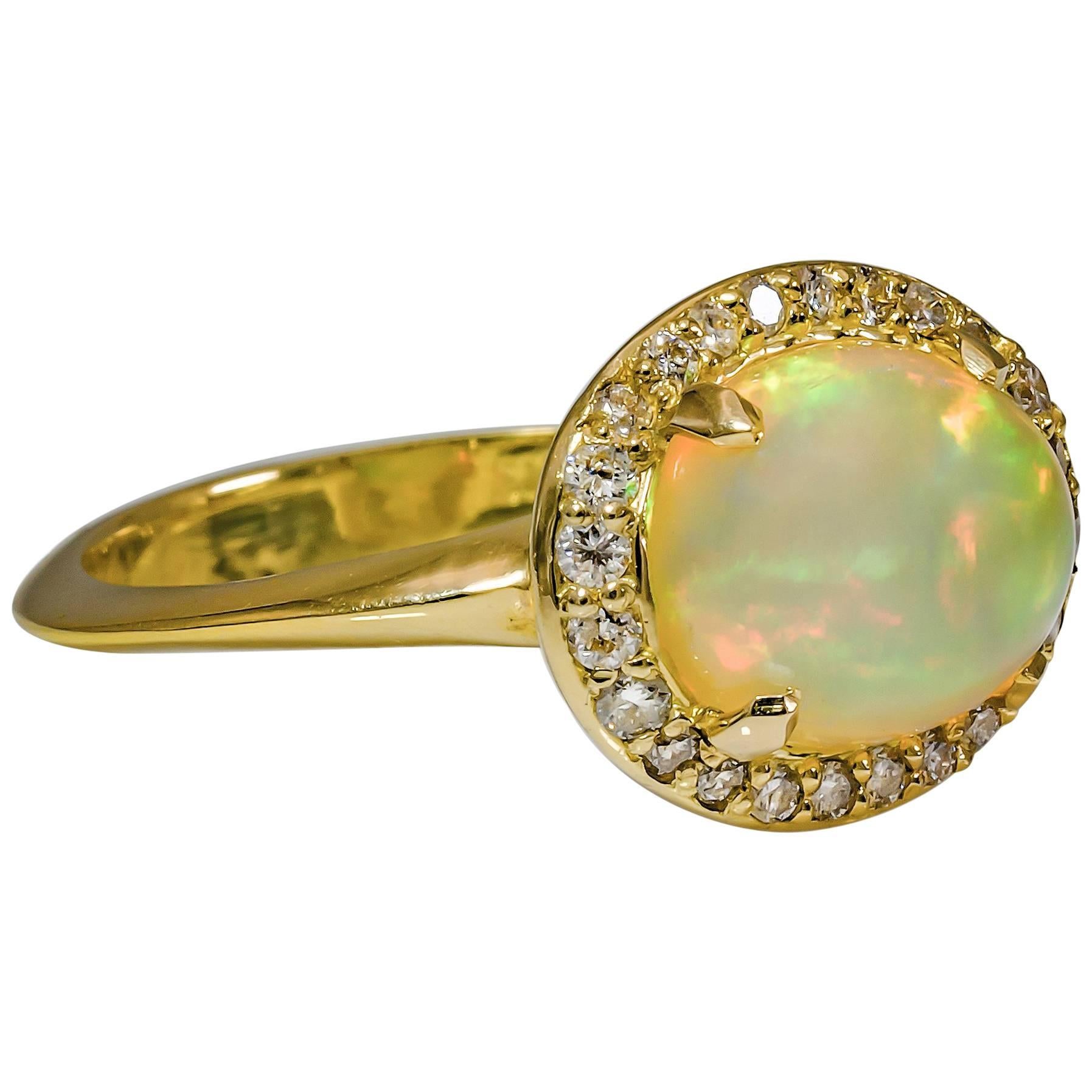 Opal and Diamond Halo Ring For Sale