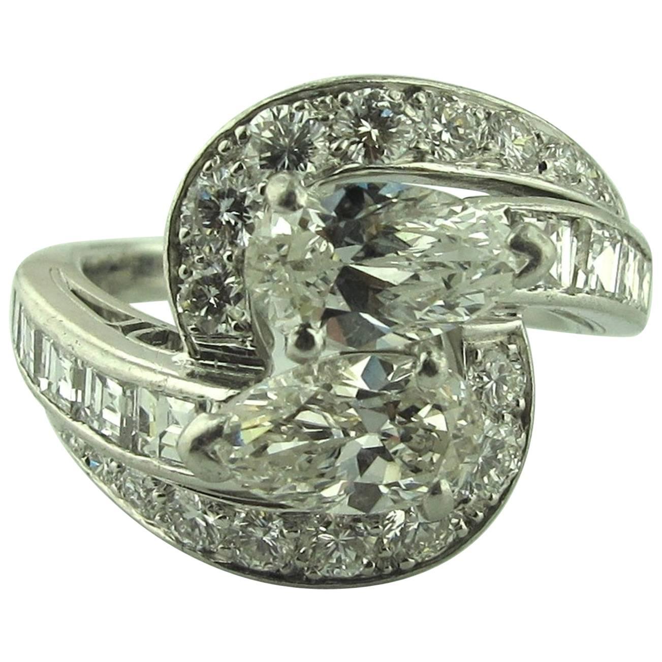 3.41 Carat Diamond cross-over ring in Platinum, circa 1960.