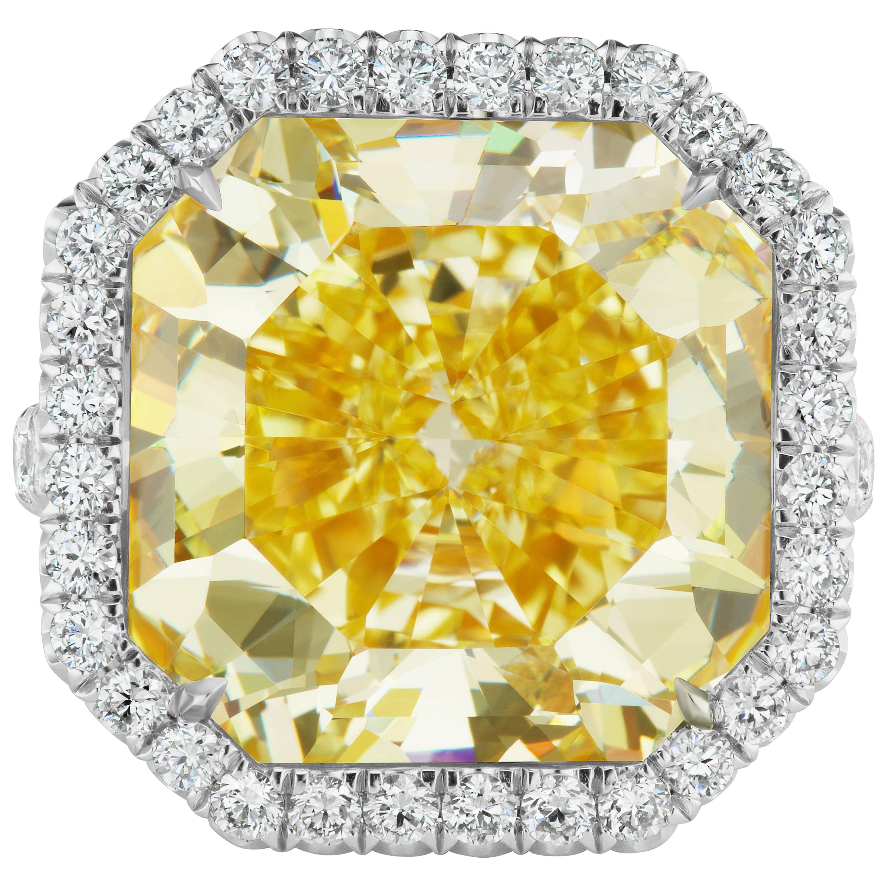 Scarselli 15 Carat Fancy Intense Yellow Diamond Ring Internally Flawless GIA