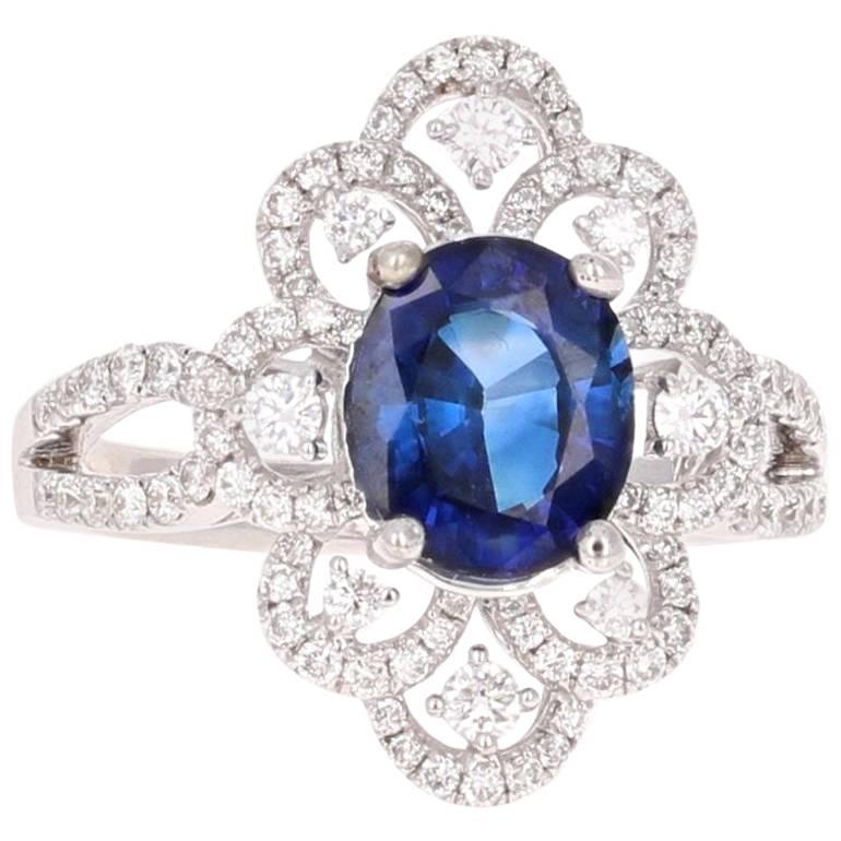 GIA Certified 2.79 Carat Blue Sapphire Diamond Cocktail Ring