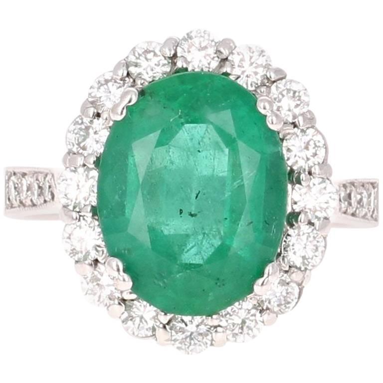 5.39 Carat Emerald Diamond White Gold Cocktail Ring