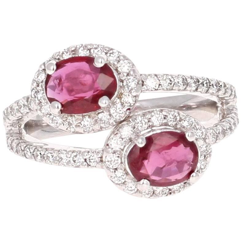 GIA Certified 2.09 Carat Ruby Diamond Two-Stone Engagement Ring