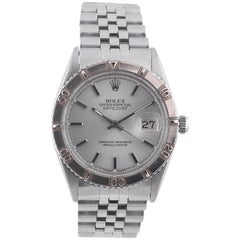 Retro Rolex White Gold Stainless Steel Datejust Turn-O-graph Self-Winding Wristwatch