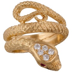 Diamond, Rubies and Gold Snake Ring