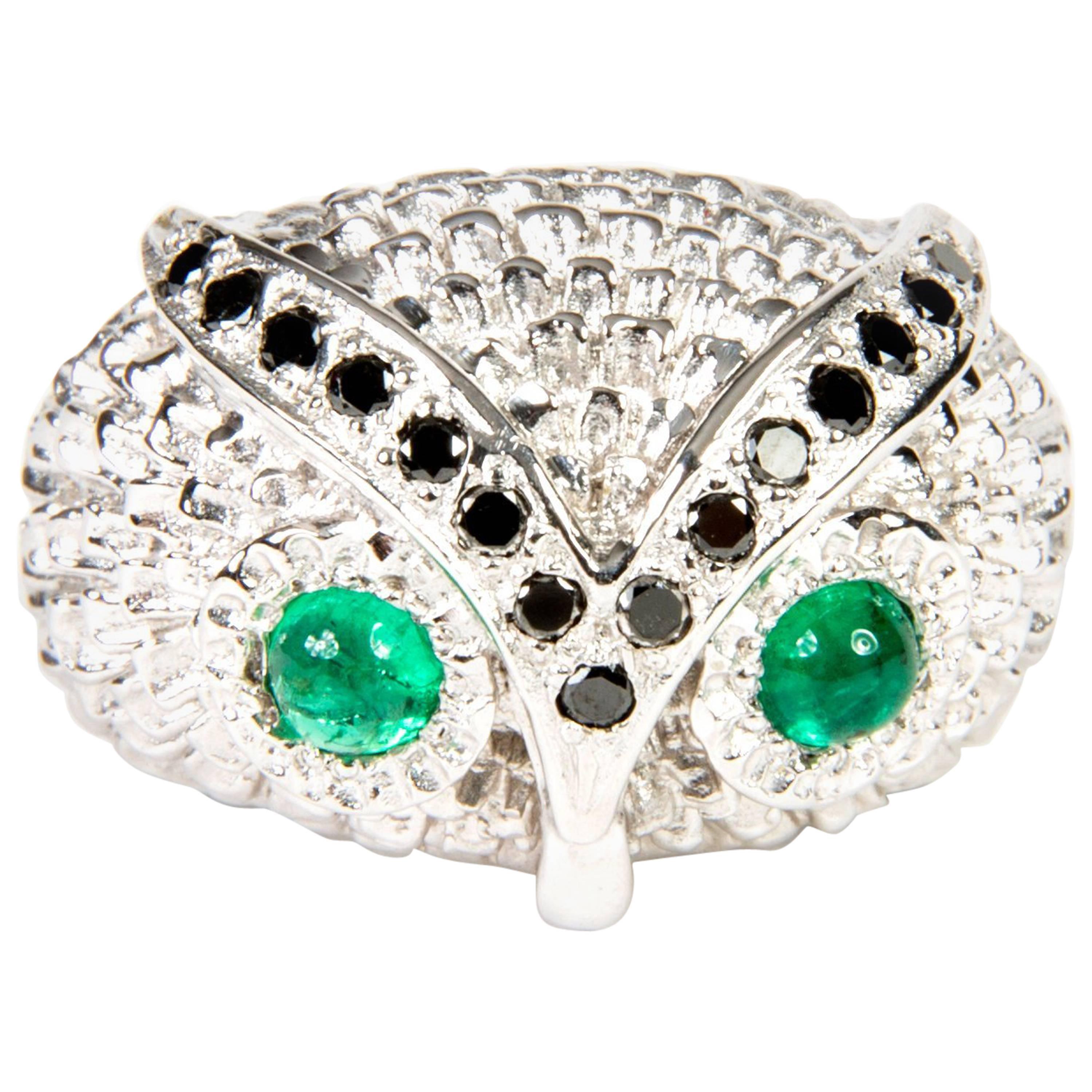 Owl Diamond Emerald Band Ring
